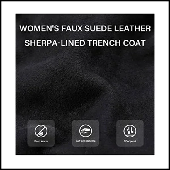 Faux Leather Trench Coat Fleece-Lined Mid-Length Detachable Fur Collar